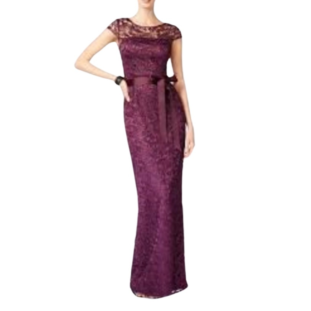 Corded Lace Gown, Adrianna Papell Formal Dress, Overlay Illusion Neckline